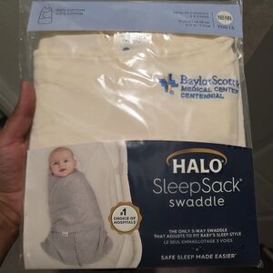 Halo SleepSack Swaddle - Cream with Blue Embroidery